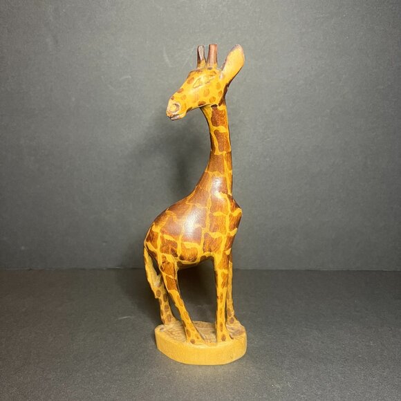 Vintage Kenyan Hand-Carved Wooden Giraffe Decor Figure on a Base 8" - Picture 1 of 8